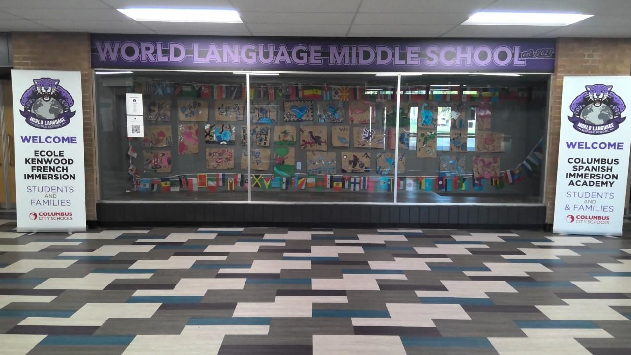 Art display at World Language Middle School 